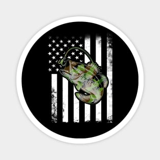 Bass Fishing American Camo USA Flag Magnet